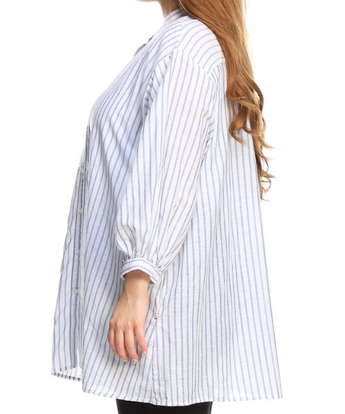 AnNet(アネット)の「麻混 チュニック シャツ(シャツ/ブラウス・レディース・ストライプ/ベージュ/サックスブルー・5L/3L/4L)」の9枚目の写真