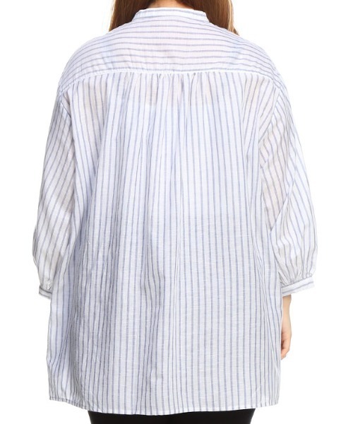 AnNet(アネット)の「麻混 チュニック シャツ(シャツ/ブラウス・レディース・ストライプ/ベージュ/サックスブルー・5L/3L/4L)」の8枚目の写真