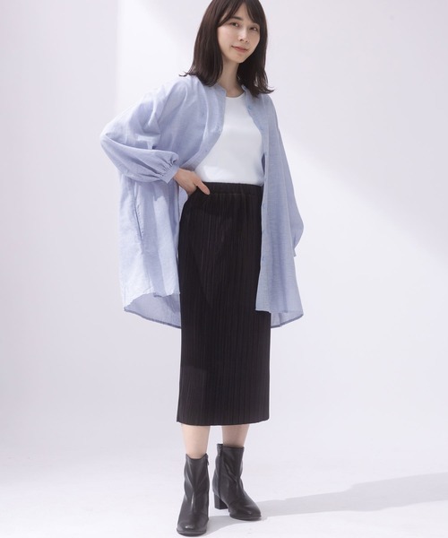 AnNet(アネット)の「麻混 チュニック シャツ(シャツ/ブラウス・レディース・ストライプ/ベージュ/サックスブルー・5L/3L/4L)」の16枚目の写真