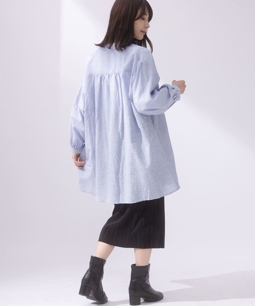 AnNet(アネット)の「麻混 チュニック シャツ(シャツ/ブラウス・レディース・ストライプ/ベージュ/サックスブルー・5L/3L/4L)」の17枚目の写真