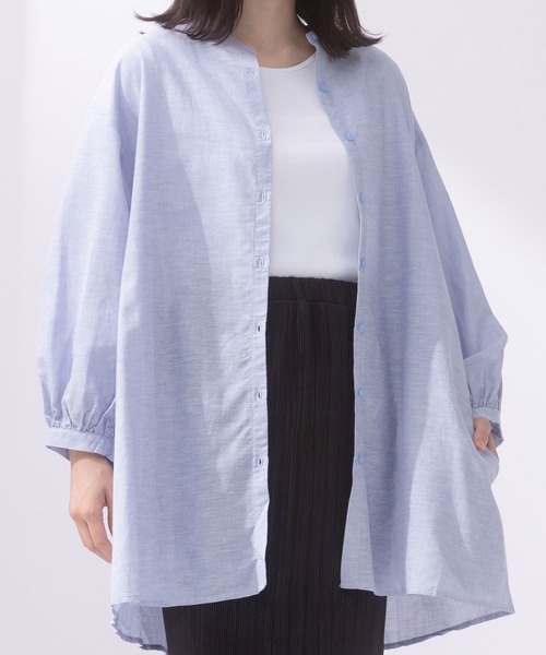AnNet(アネット)の「麻混 チュニック シャツ(シャツ/ブラウス・レディース・ストライプ/ベージュ/サックスブルー・5L/3L/4L)」の18枚目の写真