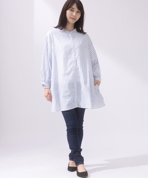 AnNet(アネット)の「麻混 チュニック シャツ(シャツ/ブラウス・レディース・ストライプ/ベージュ/サックスブルー・5L/3L/4L)」の10枚目の写真