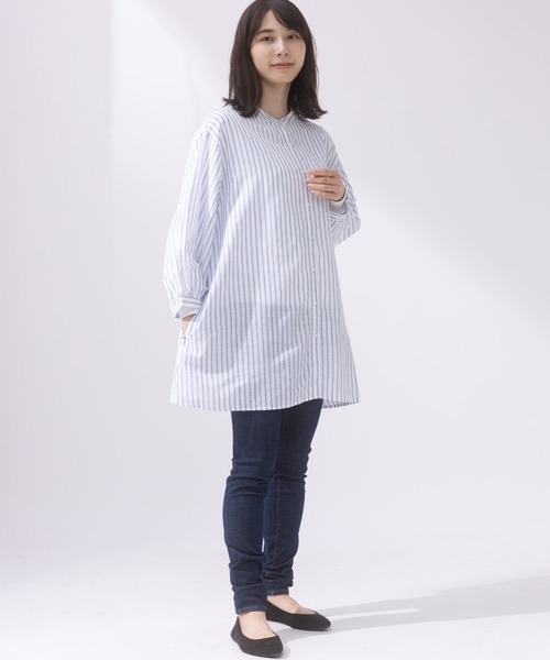 AnNet(アネット)の「麻混 チュニック シャツ(シャツ/ブラウス・レディース・ストライプ/ベージュ/サックスブルー・5L/3L/4L)」の11枚目の写真