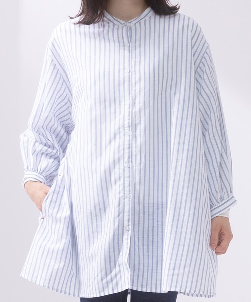 AnNet(アネット)の「麻混 チュニック シャツ(シャツ/ブラウス・レディース・ストライプ/ベージュ/サックスブルー・5L/3L/4L)」の12枚目の写真