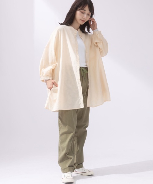 AnNet(アネット)の「麻混 チュニック シャツ(シャツ/ブラウス・レディース・ストライプ/ベージュ/サックスブルー・5L/3L/4L)」の14枚目の写真