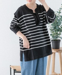 FORK&SPOON スリットネックボーダーニット
