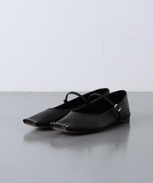 【未使用】CHEMBUR チェンバー レザー フラット パンプス 黒 24.5 別注》【CHEMBUR/チェンバー】ベルベットスクエアフラットボウ