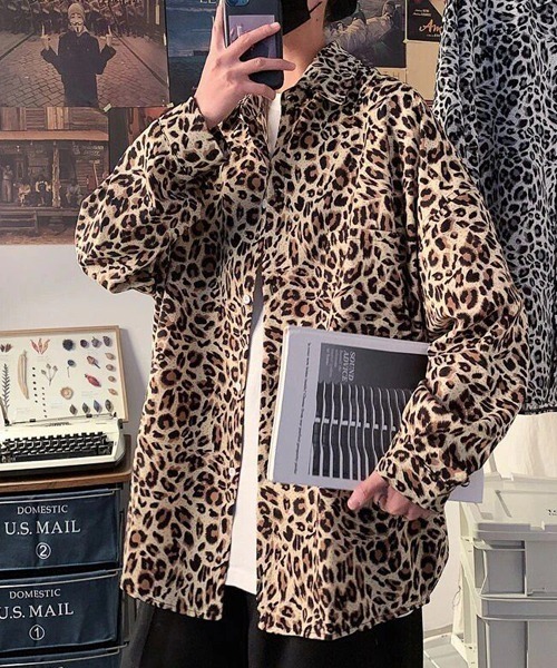 WARAIJOGO】ヒョウ柄オーバーサイズ長袖シャツ(NEZ)（シャツ/ブラウス