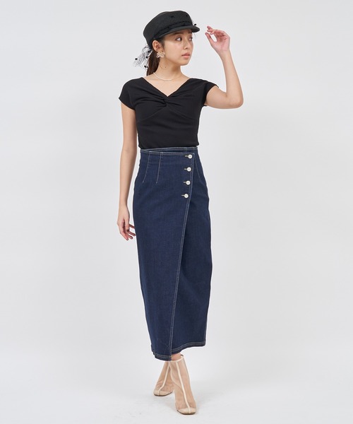 ROYAL PARTY(ロイヤルパーティー)の「フロントツイストカットリブトップス(Tシャツ/カットソー・レディース・ピンク/オフホワイト/ブラック・FREE)」の11枚目の写真