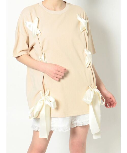 merry jenny（メリージェニー）の「Ribbon Teeチュニック（Tシャツ/カットソー・レディース・ブラック/ベージュ/オフホワイト・FREE）」の8枚目の写真