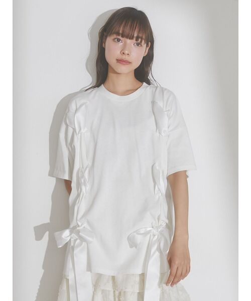 merry jenny（メリージェニー）の「Ribbon Teeチュニック（Tシャツ/カットソー・レディース・ブラック/ベージュ/オフホワイト・FREE）」の12枚目の写真