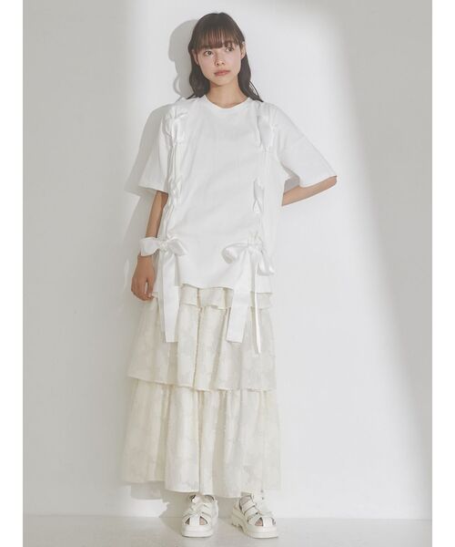 merry jenny（メリージェニー）の「Ribbon Teeチュニック（Tシャツ/カットソー・レディース・ブラック/ベージュ/オフホワイト・FREE）」の14枚目の写真