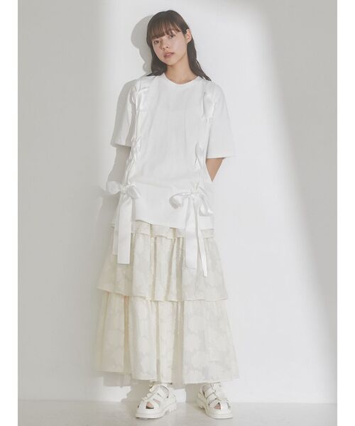 merry jenny（メリージェニー）の「Ribbon Teeチュニック（Tシャツ/カットソー・レディース・ブラック/ベージュ/オフホワイト・FREE）」の5枚目の写真