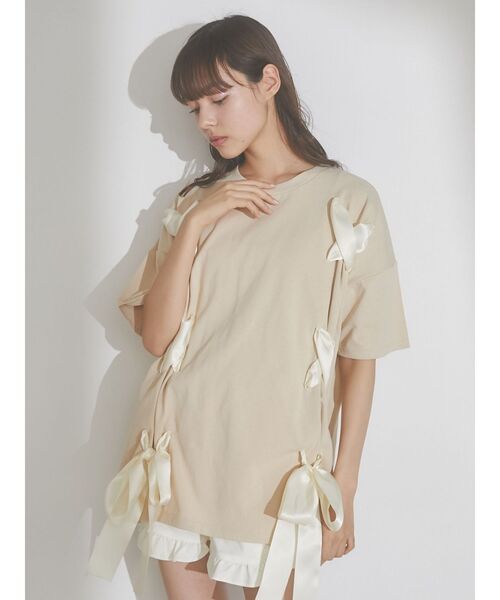 merry jenny（メリージェニー）の「Ribbon Teeチュニック（Tシャツ/カットソー・レディース・ブラック/ベージュ/オフホワイト・FREE）」の7枚目の写真