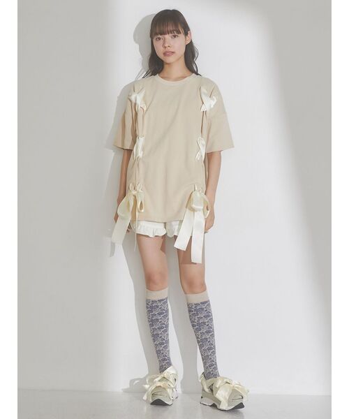 merry jenny（メリージェニー）の「Ribbon Teeチュニック（Tシャツ/カットソー・レディース・ブラック/ベージュ/オフホワイト・FREE）」の4枚目の写真