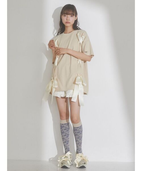 merry jenny（メリージェニー）の「Ribbon Teeチュニック（Tシャツ/カットソー・レディース・ブラック/ベージュ/オフホワイト・FREE）」の9枚目の写真