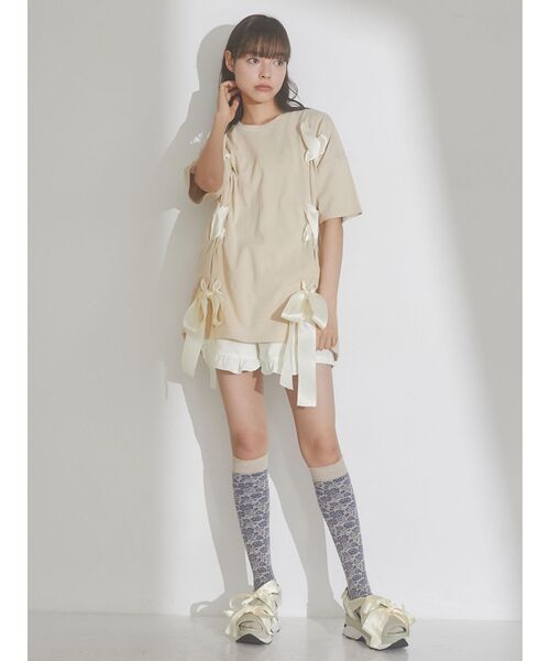 merry jenny（メリージェニー）の「Ribbon Teeチュニック（Tシャツ/カットソー・レディース・ブラック/ベージュ/オフホワイト・FREE）」の13枚目の写真