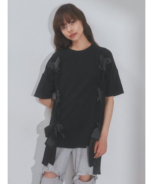 merry jenny（メリージェニー）の「Ribbon Teeチュニック（Tシャツ/カットソー・レディース・ブラック/ベージュ/オフホワイト・FREE）」の11枚目の写真