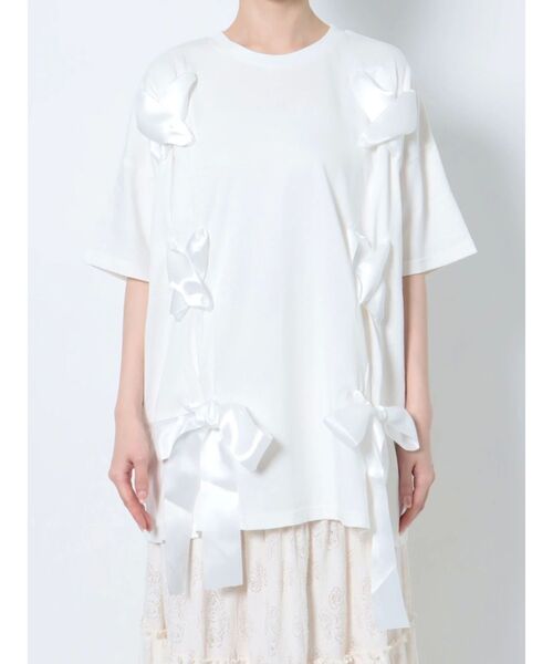 merry jenny（メリージェニー）の「Ribbon Teeチュニック（Tシャツ/カットソー・レディース・ブラック/ベージュ/オフホワイト・FREE）」の16枚目の写真