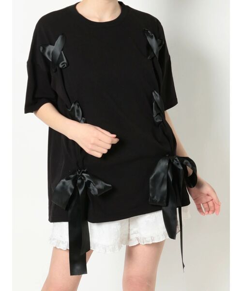 merry jenny（メリージェニー）の「Ribbon Teeチュニック（Tシャツ/カットソー・レディース・ブラック/ベージュ/オフホワイト・FREE）」の3枚目の写真