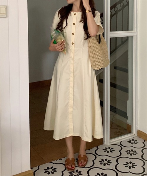 MAISON DE THERESE(メゾン ド テレーズ)の「Aラインロングシャツワンピース(ワンピース・レディース・ベージュ/ネイビー・M)」の2枚目の写真