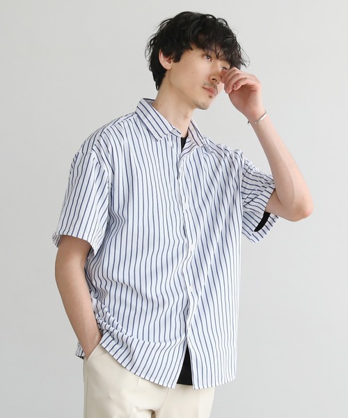 LIL VENDARS(リルヴェンダース)の「セミワイドレギュラーカラーブロード半袖シャツ(シャツ/ブラウス・メンズ・ネイビー/ホワイト/ベージュ系/サックスブルー/ホワイト系/ネイビー系・L/M/XL)」の2枚目の写真