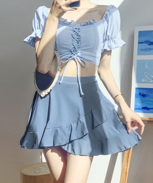 Dalfwin（ダールフィン）の「2WAYオフショルダーレースアップ水着 ２点セットスイムウェア（水着・レディース・ブルー/ピンク・ONE SIZE）」の3枚目の写真