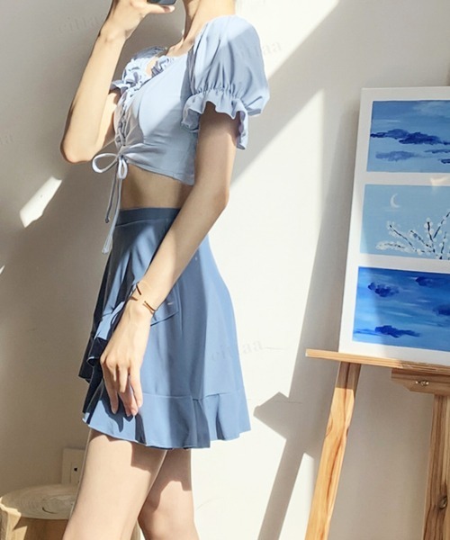 Dalfwin（ダールフィン）の「2WAYオフショルダーレースアップ水着 ２点セットスイムウェア（水着・レディース・ブルー/ピンク・ONE SIZE）」の4枚目の写真