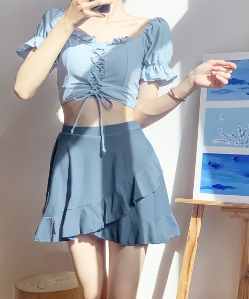 Dalfwin（ダールフィン）の「2WAYオフショルダーレースアップ水着 ２点セットスイムウェア（水着・レディース・ブルー/ピンク・ONE SIZE）」の5枚目の写真