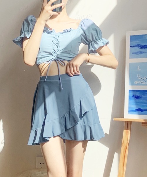 Dalfwin（ダールフィン）の「2WAYオフショルダーレースアップ水着 ２点セットスイムウェア（水着・レディース・ブルー/ピンク・ONE SIZE）」の6枚目の写真