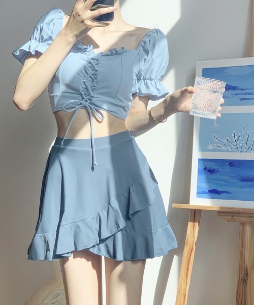 Dalfwin（ダールフィン）の「2WAYオフショルダーレースアップ水着 ２点セットスイムウェア（水着・レディース・ブルー/ピンク・ONE SIZE）」の7枚目の写真