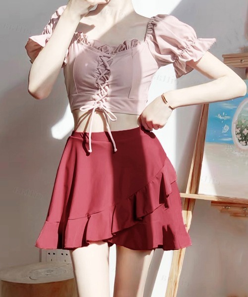 Dalfwin（ダールフィン）の「2WAYオフショルダーレースアップ水着 ２点セットスイムウェア（水着・レディース・ブルー/ピンク・ONE SIZE）」の8枚目の写真