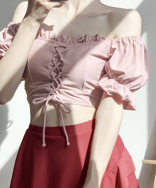 Dalfwin（ダールフィン）の「2WAYオフショルダーレースアップ水着 ２点セットスイムウェア（水着・レディース・ブルー/ピンク・ONE SIZE）」の12枚目の写真
