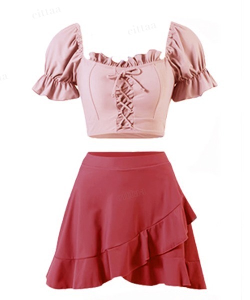 Dalfwin（ダールフィン）の「2WAYオフショルダーレースアップ水着 ２点セットスイムウェア（水着・レディース・ブルー/ピンク・ONE SIZE）」の14枚目の写真