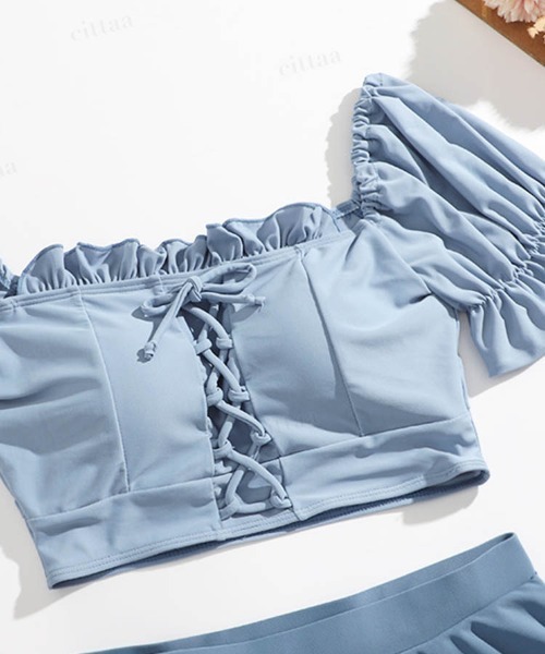 Dalfwin（ダールフィン）の「2WAYオフショルダーレースアップ水着 ２点セットスイムウェア（水着・レディース・ブルー/ピンク・ONE SIZE）」の21枚目の写真