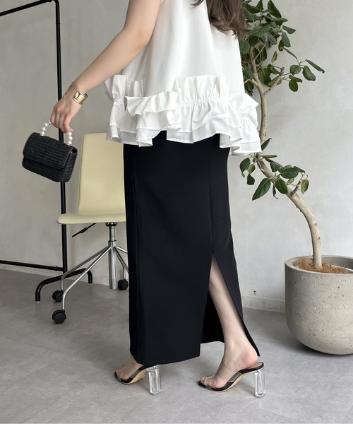 prose verse（プロズヴェール）の「バックスリットリップルポンチナロースカート（スカート・レディース・ブルー/ブラック/レッド・ﾌﾘ-）」の4枚目の写真