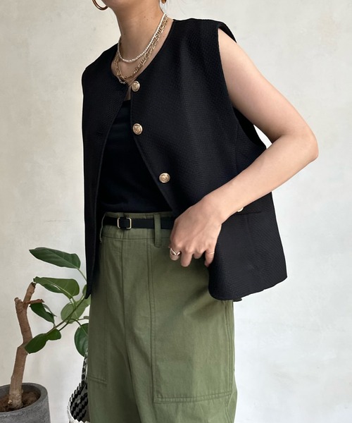 DouDou(ドゥドゥ)の「ツイードショートベスト(ベスト・レディース・ホワイト/ブラック/ベージュ・FREE)」の16枚目の写真