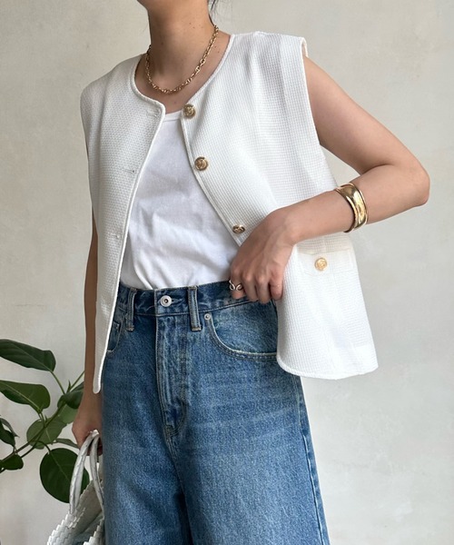 DouDou(ドゥドゥ)の「ツイードショートベスト(ベスト・レディース・ホワイト/ブラック/ベージュ・FREE)」の19枚目の写真