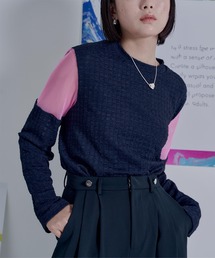 miette | ﾒｯｼｭ切替ｽﾘｰﾌﾞｶｯﾄｿｰﾄｯﾌﾟｽ(Tシャツ/カットソー)