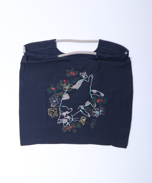 Emago（イマゴ）の「EMAGO ネコと花刺繍エコバック（エコバッグ/サブバッグ・レディース・グレー/カーキ/ネイビー・FREE）」の9枚目の写真