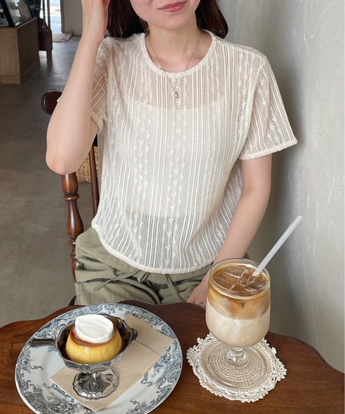 LE MORE(リモア)の「シアーレースプルオーバー(Tシャツ/カットソー・レディース・アイボリー/ブラック・FREE)」の2枚目の写真
