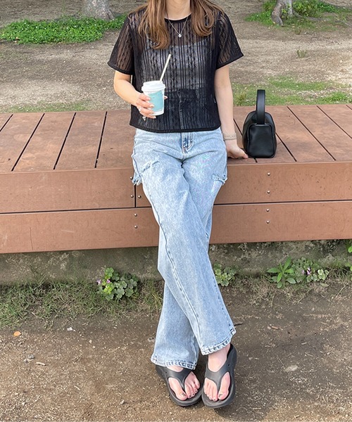 LE MORE(リモア)の「シアーレースプルオーバー(Tシャツ/カットソー・レディース・アイボリー/ブラック・FREE)」の5枚目の写真
