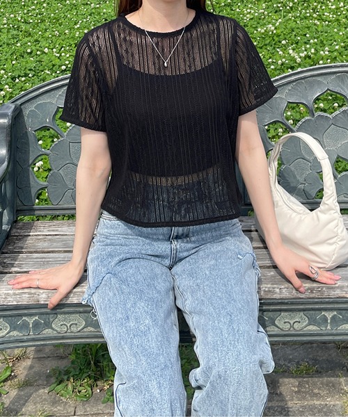 LE MORE(リモア)の「シアーレースプルオーバー(Tシャツ/カットソー・レディース・アイボリー/ブラック・FREE)」の7枚目の写真