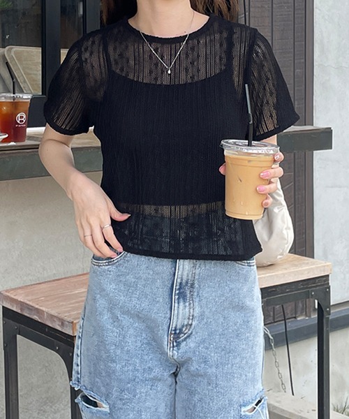 LE MORE(リモア)の「シアーレースプルオーバー(Tシャツ/カットソー・レディース・アイボリー/ブラック・FREE)」の10枚目の写真