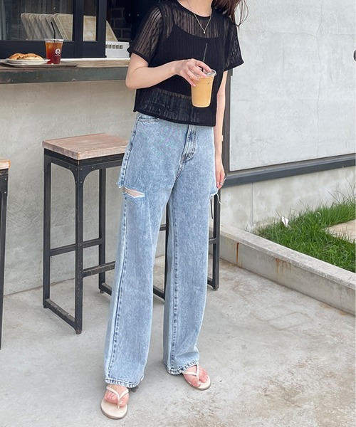 LE MORE(リモア)の「シアーレースプルオーバー(Tシャツ/カットソー・レディース・アイボリー/ブラック・FREE)」の4枚目の写真