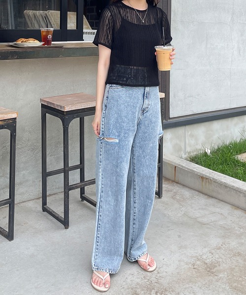 LE MORE(リモア)の「シアーレースプルオーバー(Tシャツ/カットソー・レディース・アイボリー/ブラック・FREE)」の3枚目の写真