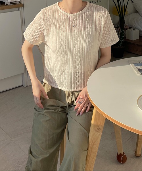 LE MORE(リモア)の「シアーレースプルオーバー(Tシャツ/カットソー・レディース・アイボリー/ブラック・FREE)」の8枚目の写真