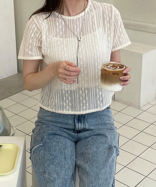 LE MORE(リモア)の「シアーレースプルオーバー(Tシャツ/カットソー・レディース・アイボリー/ブラック・FREE)」の19枚目の写真