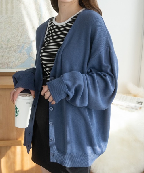 Ada.(エイダ)の「秋冬 袖口折り返しルーズカーディガン(カーディガン/ボレロ・レディース・ブラック/ブルー/ベージュ/グリーン/ライトグレー/マスタード・M/L)」の5枚目の写真