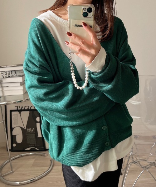 Ada.(エイダ)の「秋冬 袖口折り返しルーズカーディガン(カーディガン/ボレロ・レディース・ブラック/ブルー/ベージュ/グリーン/ライトグレー/マスタード・M/L)」の4枚目の写真